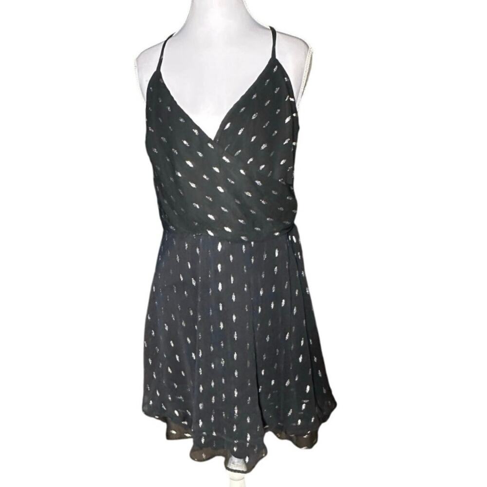Lily Rose Black Silver XL Semi Formal V-Neck  Spaghetti Strap Fit Flair Mini